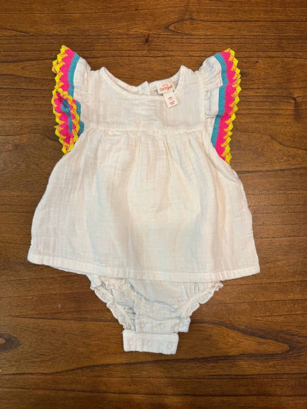 Cat & Jack White Baby Girl Ruffle Sleeve Romper with Ruffle Trim